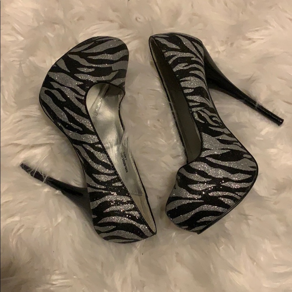 Black and Silver Zebra Print Heels